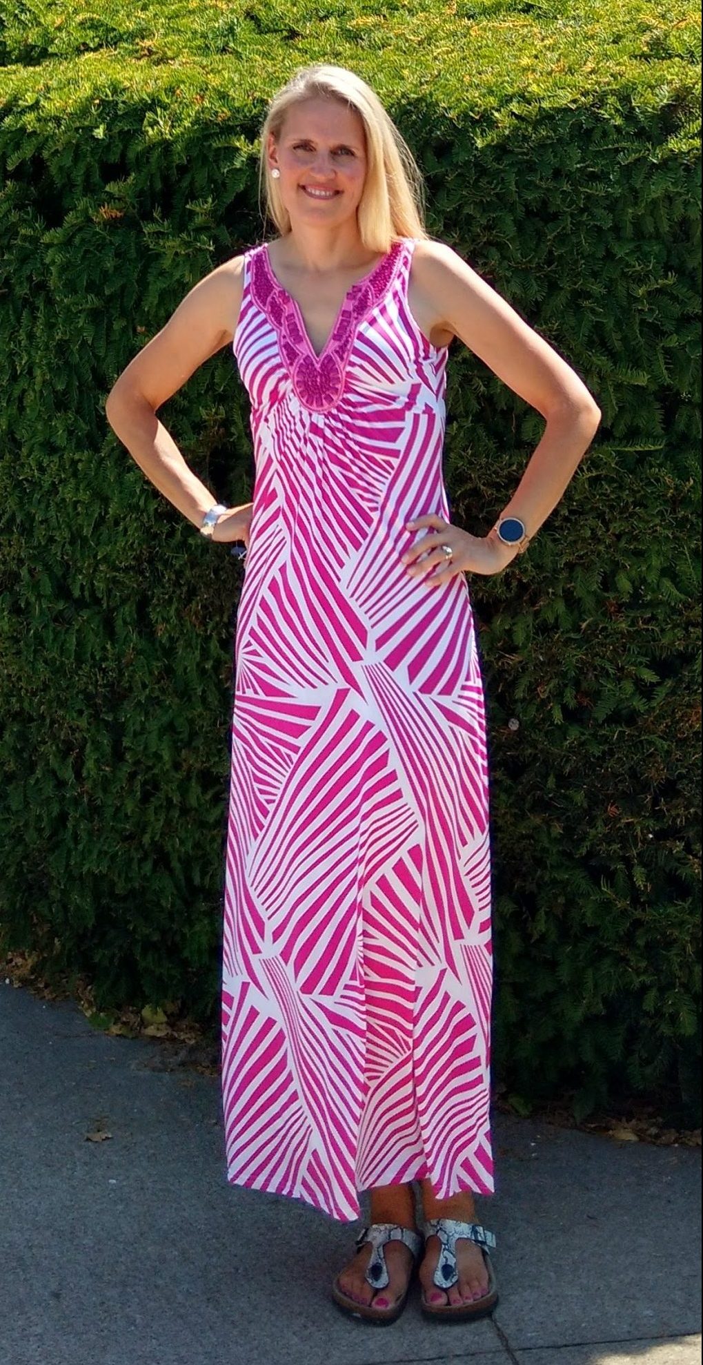 Lily Morgan pink & white beaded maxi dress